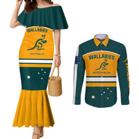 custom-australia-rugby-couples-matching-mermaid-dress-and-long-sleeve-button-shirts-wallabies-go-2023-world-cup