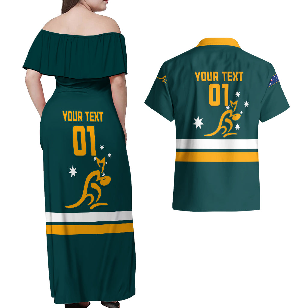 Custom Australia Rugby Couples Matching Off Shoulder Maxi Dress and Hawaiian Shirt Wallabies Go 2023 World Cup - Wonder Print Shop