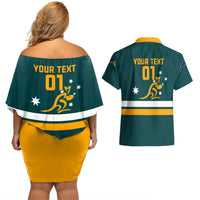 Custom Australia Rugby Couples Matching Off Shoulder Short Dress and Hawaiian Shirt Wallabies Go 2023 World Cup - Wonder Print Shop