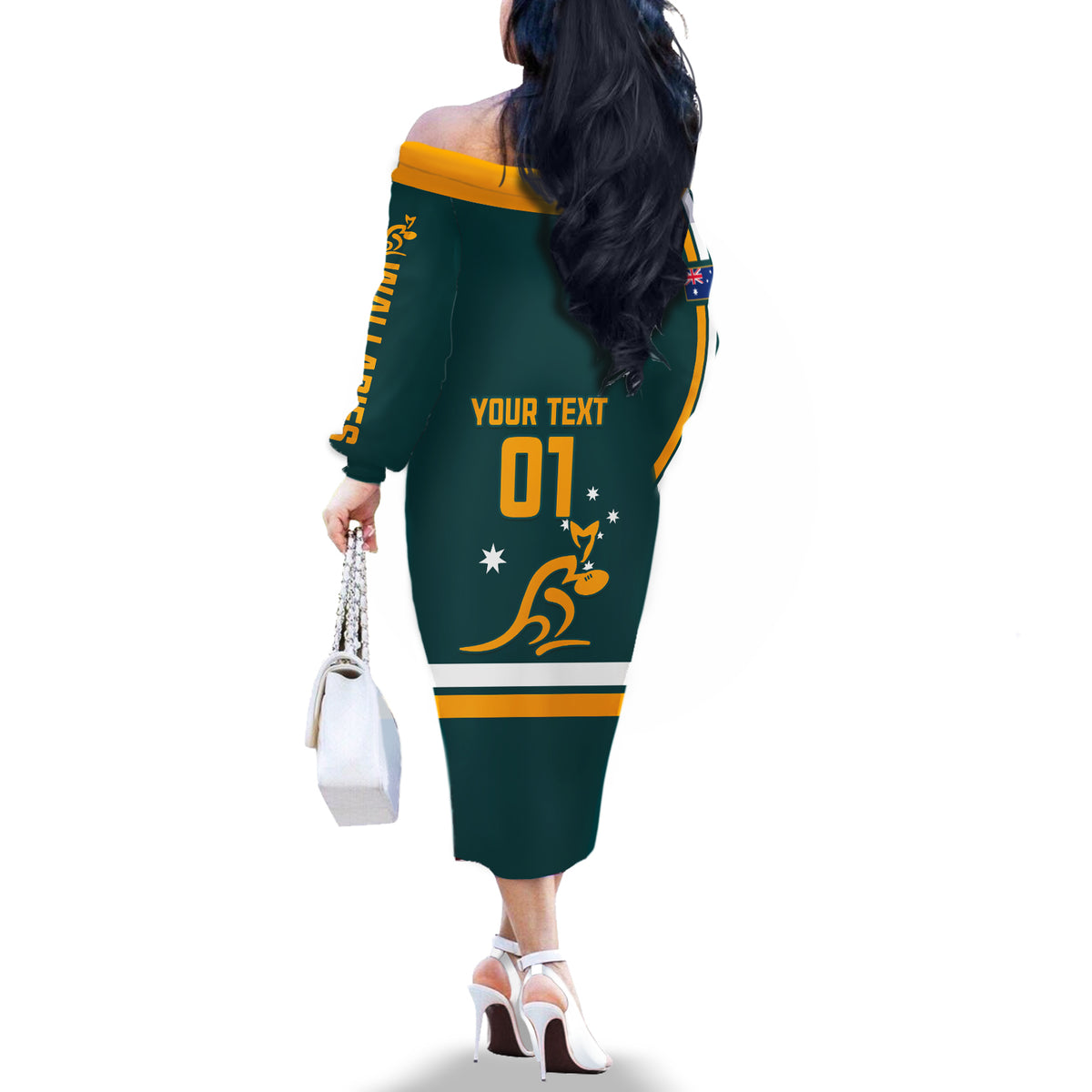 Custom Australia Rugby Off The Shoulder Long Sleeve Dress Wallabies Go 2023 World Cup - Wonder Print Shop