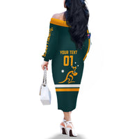 Custom Australia Rugby Off The Shoulder Long Sleeve Dress Wallabies Go 2023 World Cup - Wonder Print Shop