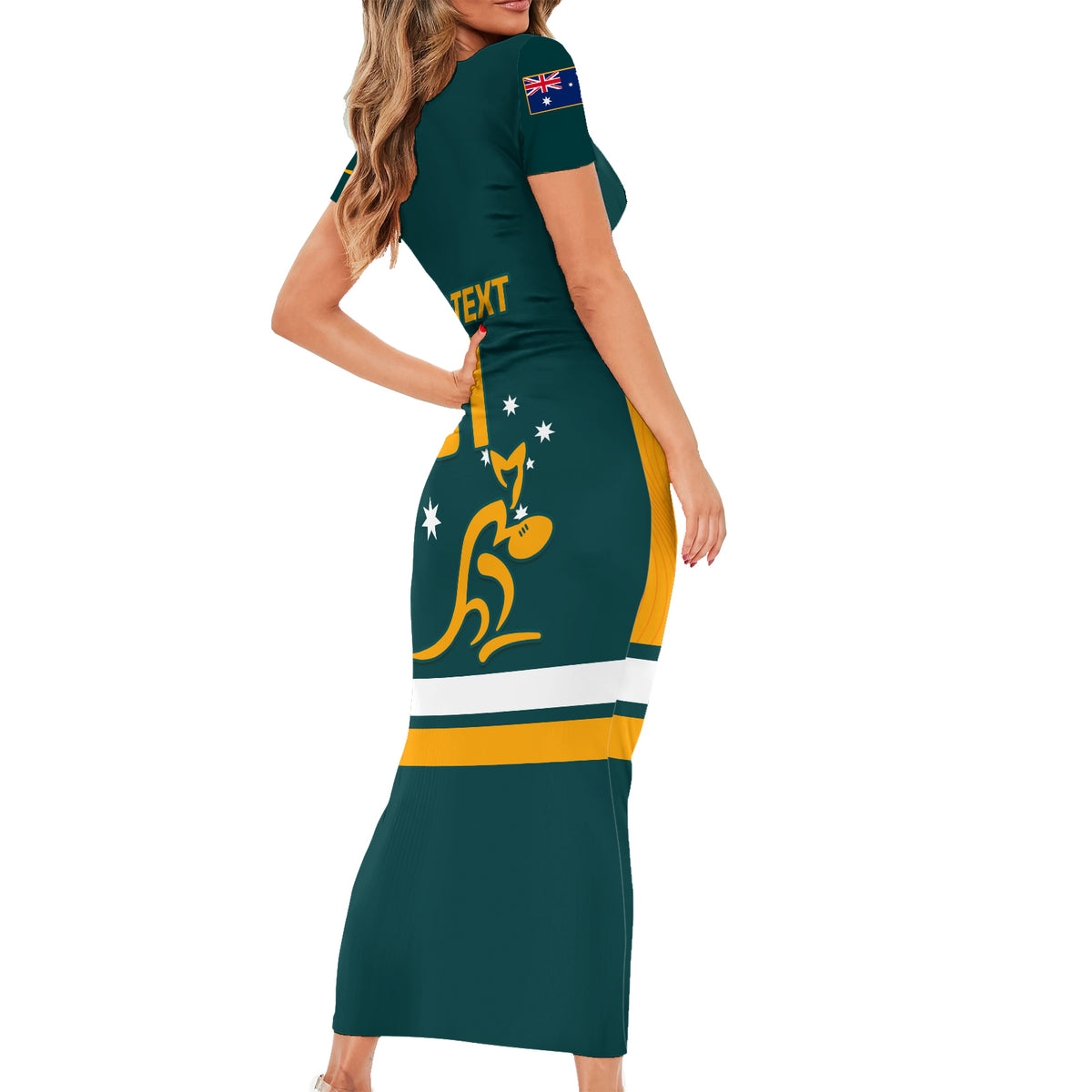 Custom Australia Rugby Short Sleeve Bodycon Dress Wallabies Go 2023 World Cup - Wonder Print Shop
