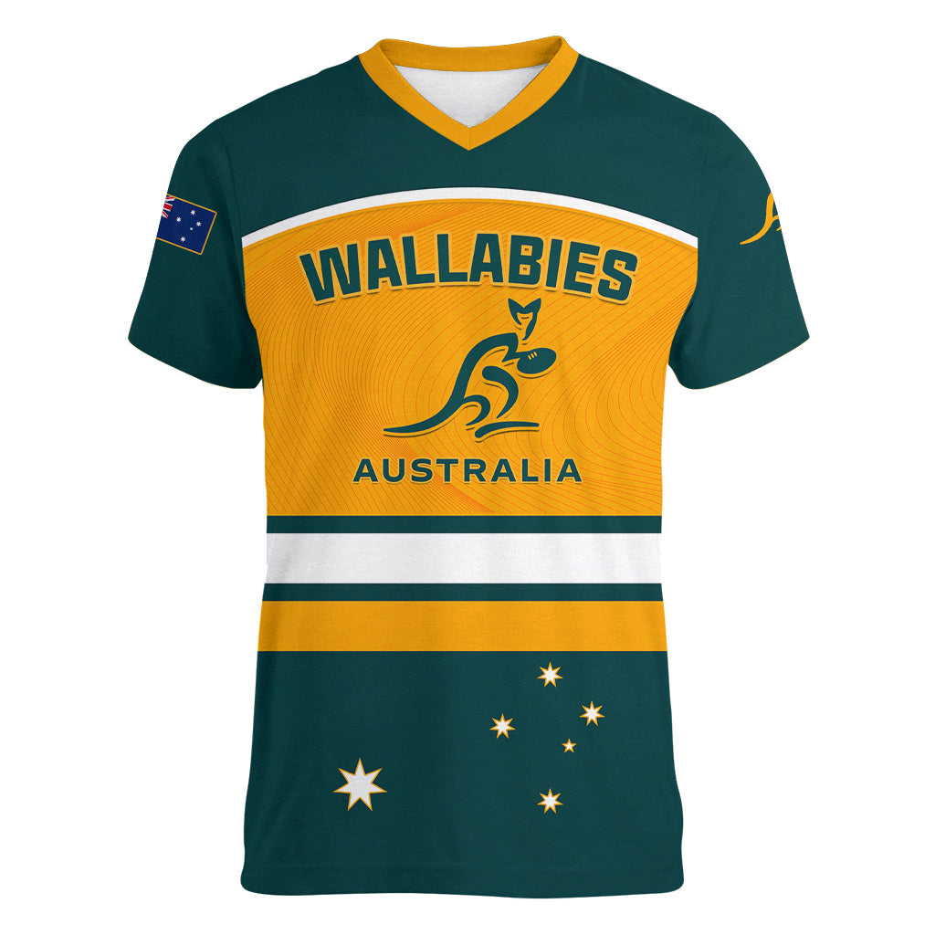 Custom Australia Rugby Women V Neck T Shirt Wallabies Go 2023 World Cup - Wonder Print Shop