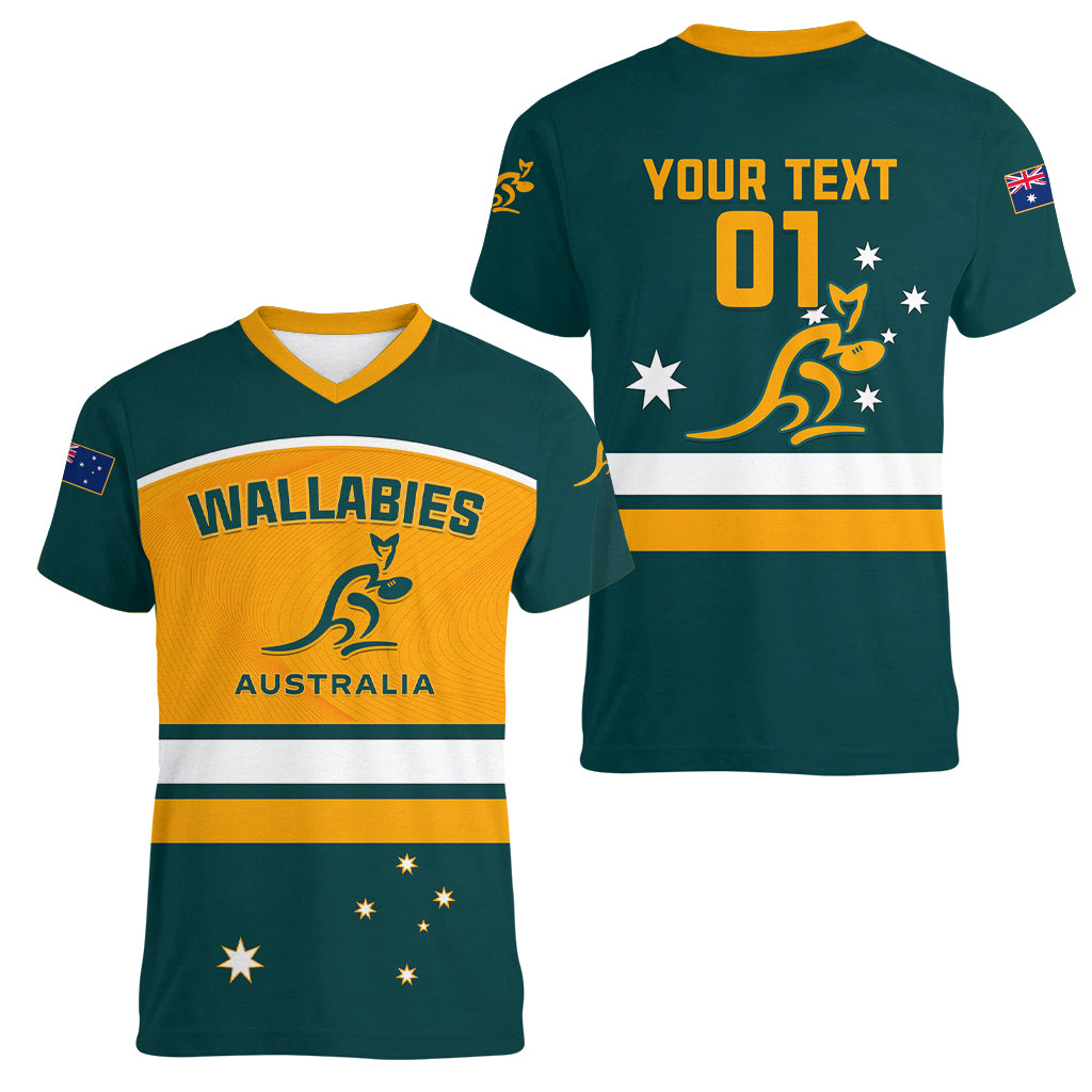 Custom Australia Rugby Women V Neck T Shirt Wallabies Go 2023 World Cup - Wonder Print Shop