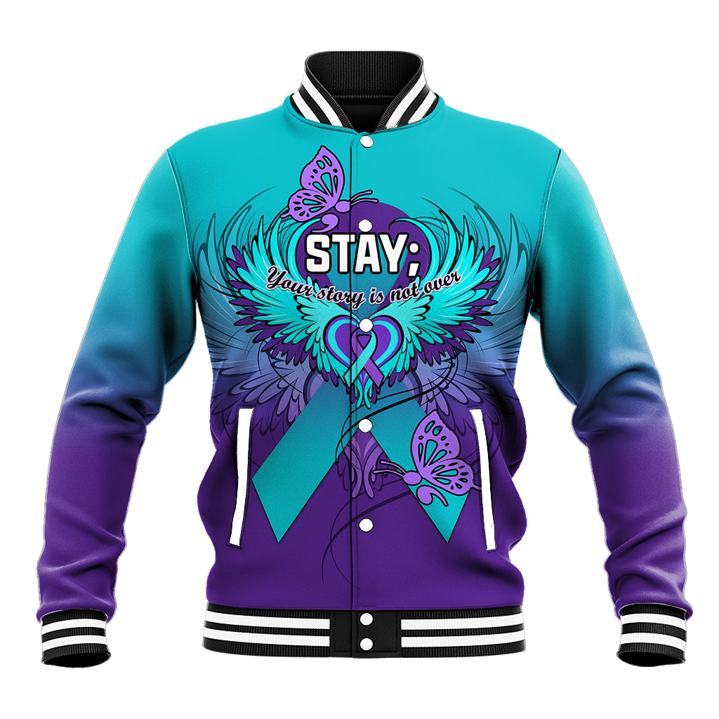 Personalised Stay Your Story is Not Over Suicide Prevention Baseball Jacket - Wonder Print Shop