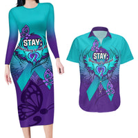 Personalised Stay Your Story is Not Over Suicide Prevention Couples Matching Long Sleeve Bodycon Dress and Hawaiian Shirt - Wonder Print Shop