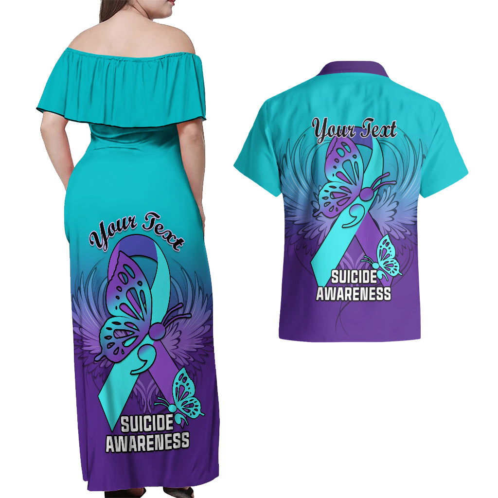 Personalised Stay Your Story is Not Over Suicide Prevention Couples Matching Off Shoulder Maxi Dress and Hawaiian Shirt - Wonder Print Shop
