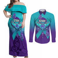 Personalised Stay Your Story is Not Over Suicide Prevention Couples Matching Off Shoulder Maxi Dress and Long Sleeve Button Shirts - Wonder Print Shop