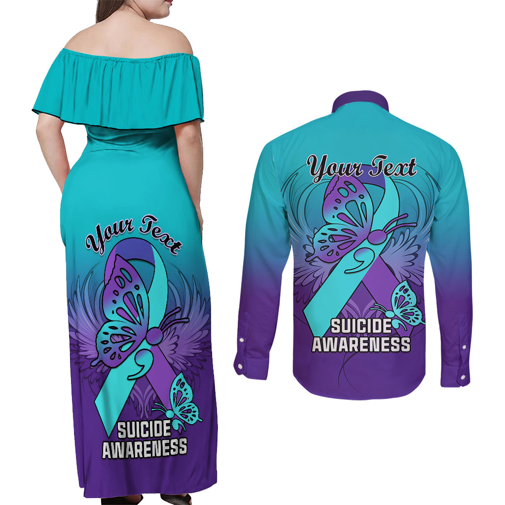 Personalised Stay Your Story is Not Over Suicide Prevention Couples Matching Off Shoulder Maxi Dress and Long Sleeve Button Shirts - Wonder Print Shop