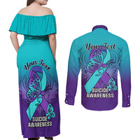 Personalised Stay Your Story is Not Over Suicide Prevention Couples Matching Off Shoulder Maxi Dress and Long Sleeve Button Shirts - Wonder Print Shop