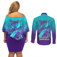 Personalised Stay Your Story is Not Over Suicide Prevention Couples Matching Off Shoulder Short Dress and Long Sleeve Button Shirts - Wonder Print Shop