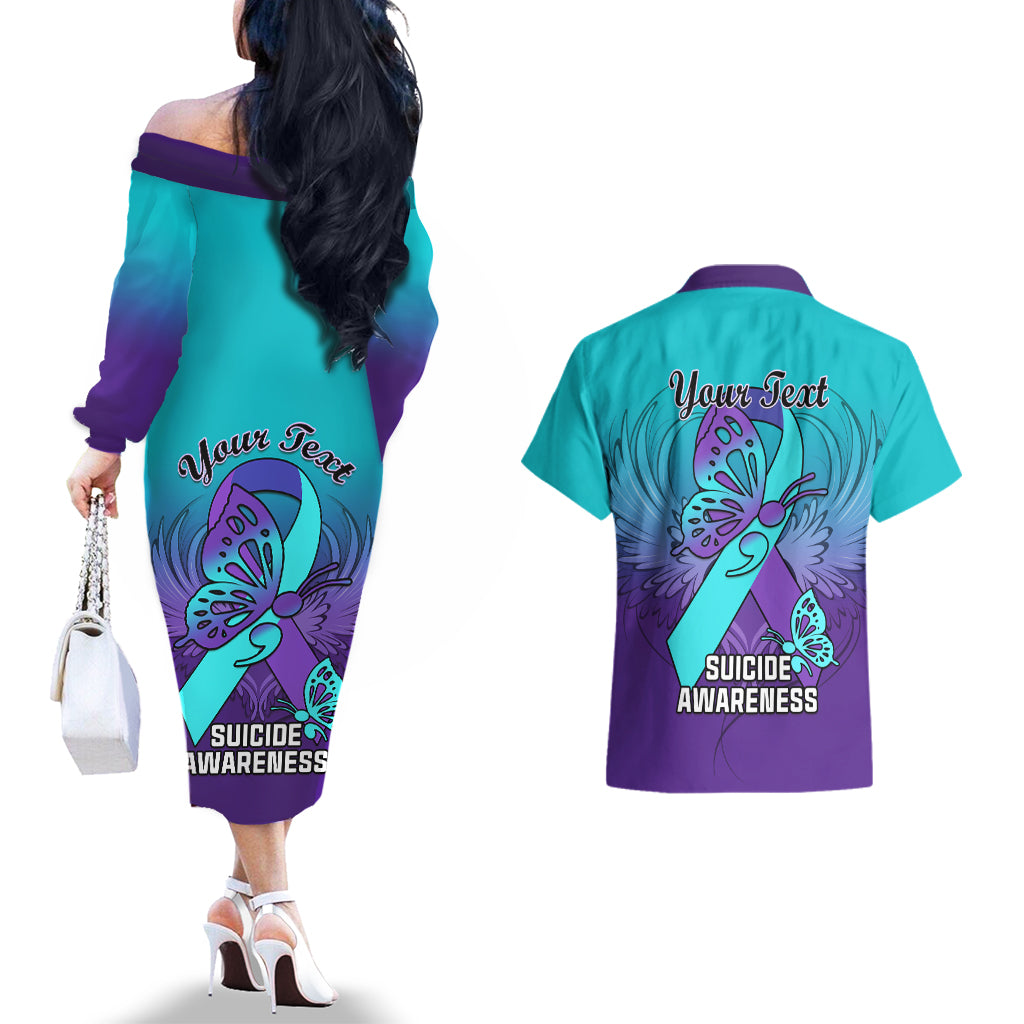 Personalised Stay Your Story is Not Over Suicide Prevention Couples Matching Off The Shoulder Long Sleeve Dress and Hawaiian Shirt - Wonder Print Shop