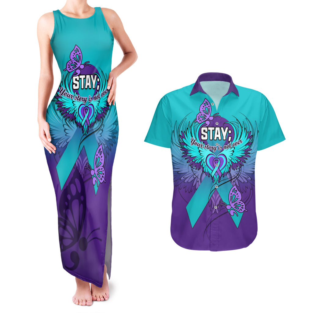 Personalised Stay Your Story is Not Over Suicide Prevention Couples Matching Tank Maxi Dress and Hawaiian Shirt - Wonder Print Shop