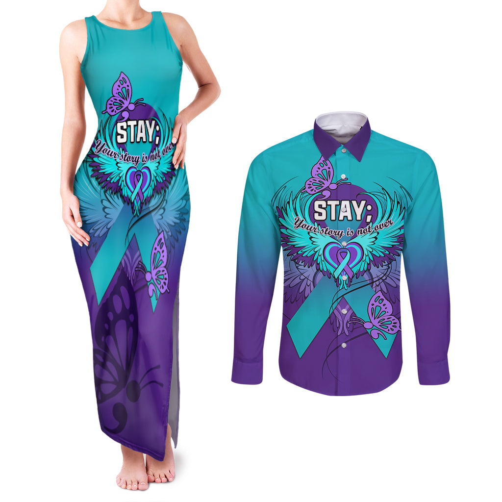 Personalised Stay Your Story is Not Over Suicide Prevention Couples Matching Tank Maxi Dress and Long Sleeve Button Shirts - Wonder Print Shop