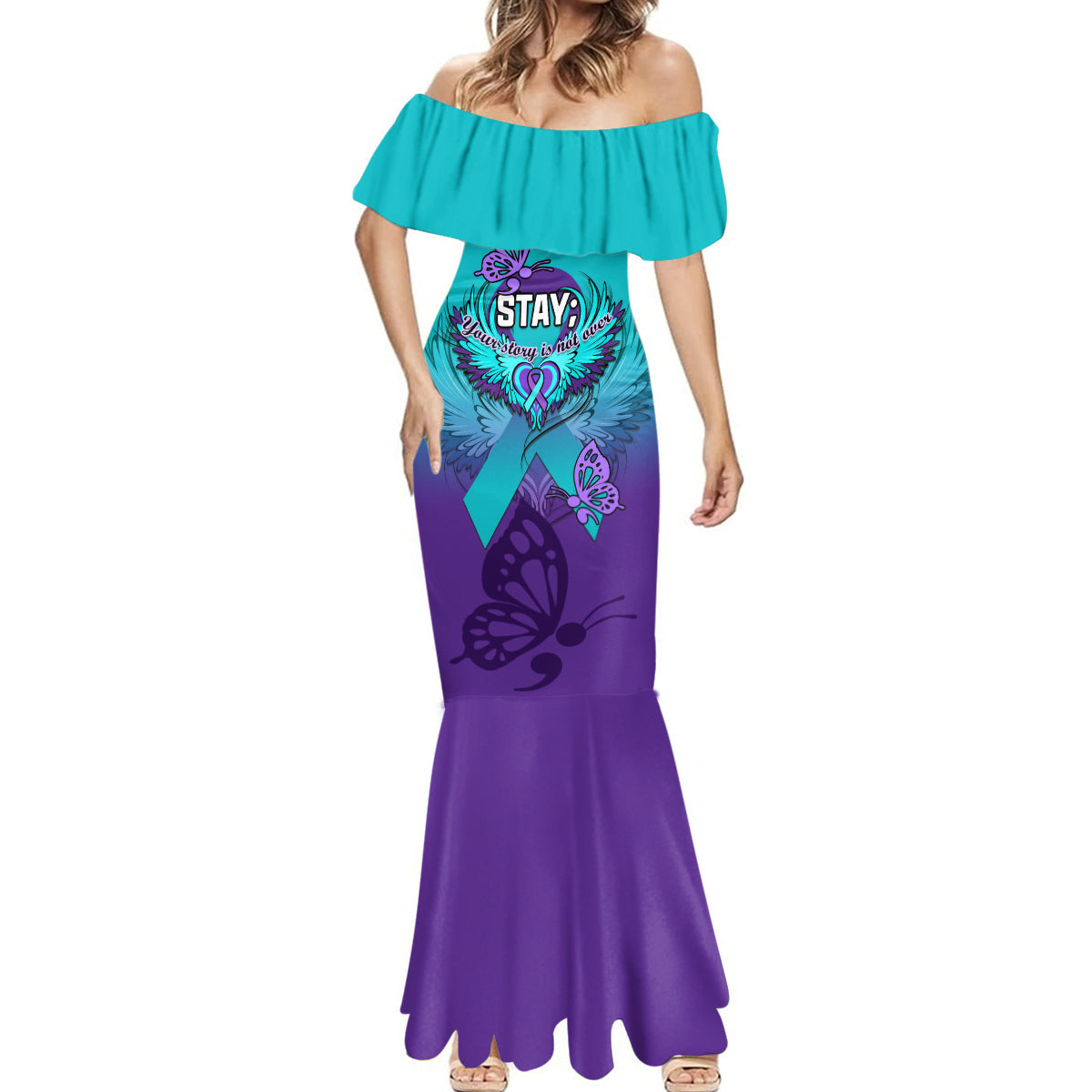 Personalised Stay Your Story is Not Over Suicide Prevention Mermaid Dress - Wonder Print Shop