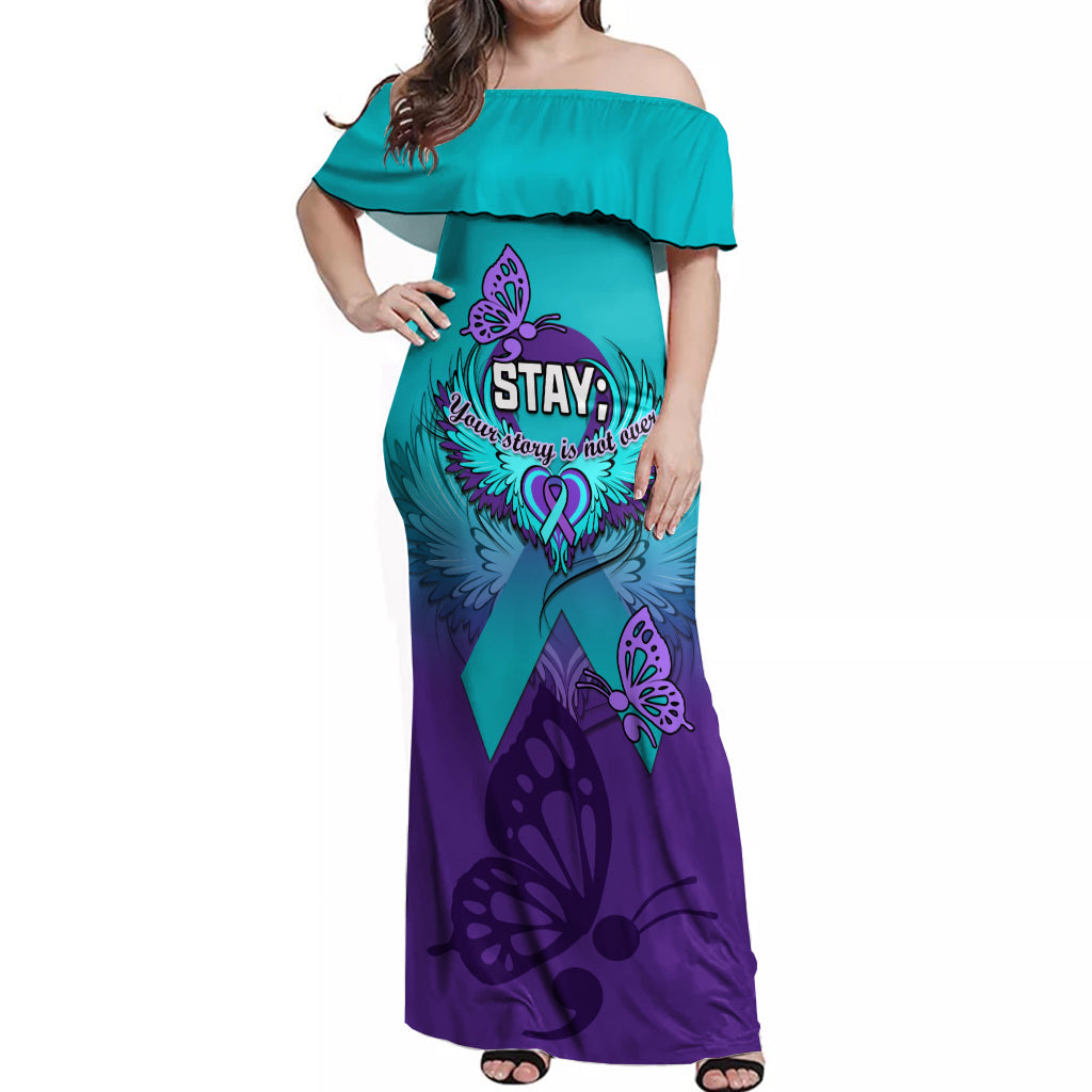 Personalised Stay Your Story is Not Over Suicide Prevention Off Shoulder Maxi Dress - Wonder Print Shop