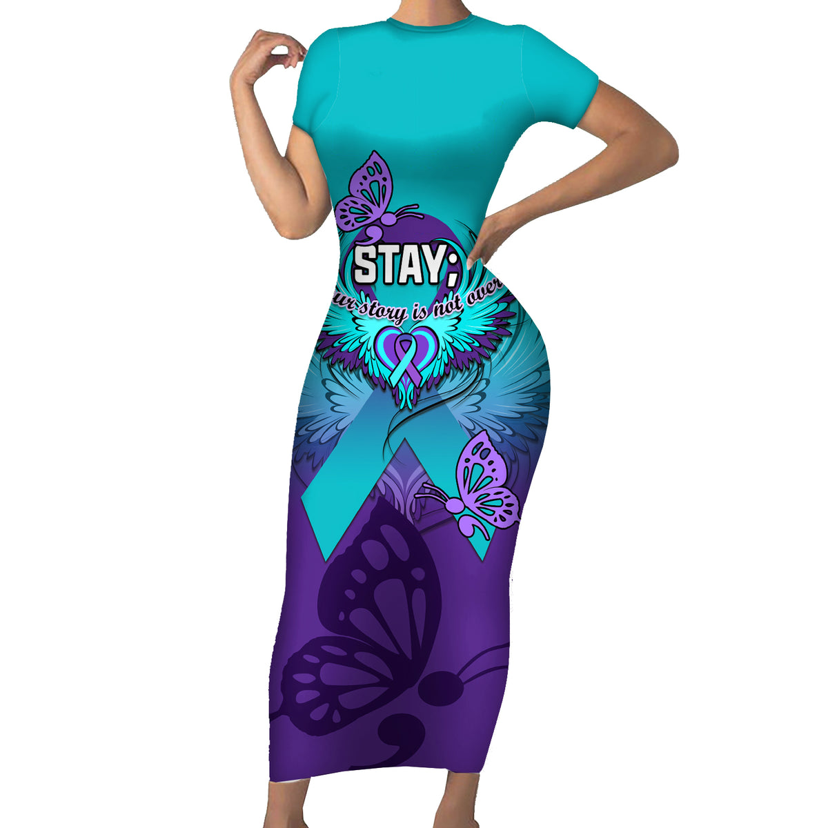 Personalised Stay Your Story is Not Over Suicide Prevention Short Sleeve Bodycon Dress - Wonder Print Shop
