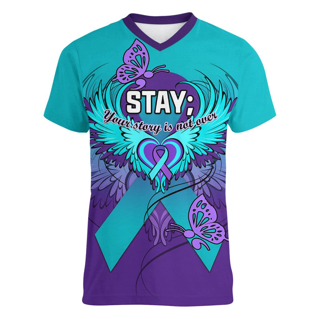 Personalised Stay Your Story is Not Over Suicide Prevention Women V Neck T Shirt - Wonder Print Shop