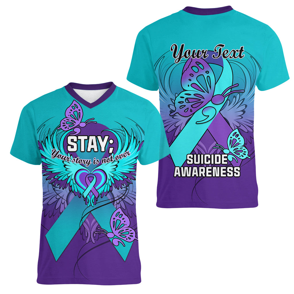 Personalised Stay Your Story is Not Over Suicide Prevention Women V Neck T Shirt - Wonder Print Shop