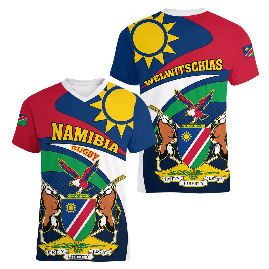Namibia Rugby Women V Neck T Shirt Welwitschias Go 2023 World Cup - Wonder Print Shop