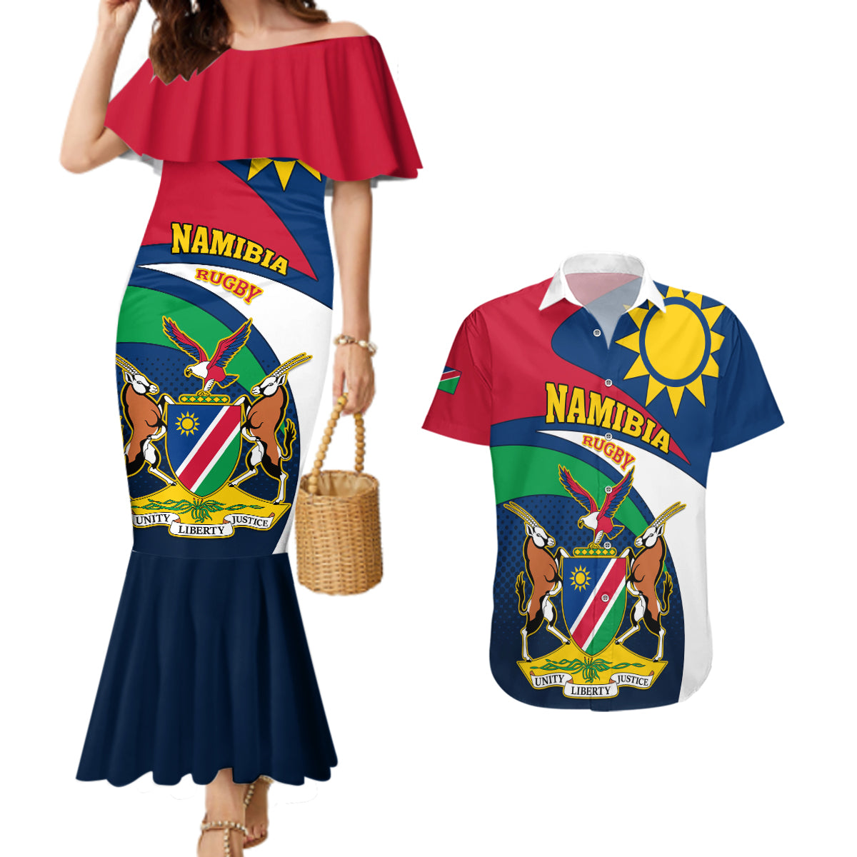 Custom Namibia Rugby Couples Matching Mermaid Dress and Hawaiian Shirt Welwitschias Go 2023 World Cup - Wonder Print Shop
