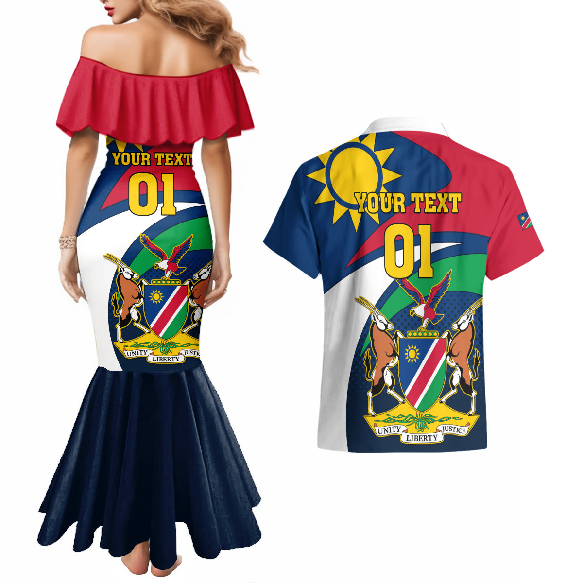 Custom Namibia Rugby Couples Matching Mermaid Dress and Hawaiian Shirt Welwitschias Go 2023 World Cup - Wonder Print Shop