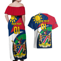 Custom Namibia Rugby Couples Matching Off Shoulder Maxi Dress and Hawaiian Shirt Welwitschias Go 2023 World Cup - Wonder Print Shop