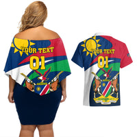 Custom Namibia Rugby Couples Matching Off Shoulder Short Dress and Hawaiian Shirt Welwitschias Go 2023 World Cup - Wonder Print Shop