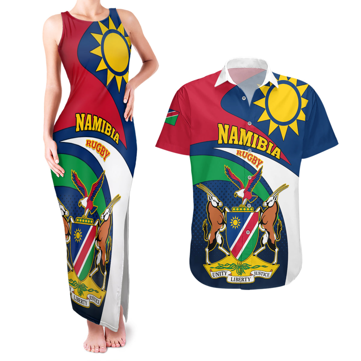 Custom Namibia Rugby Couples Matching Tank Maxi Dress and Hawaiian Shirt Welwitschias Go 2023 World Cup - Wonder Print Shop