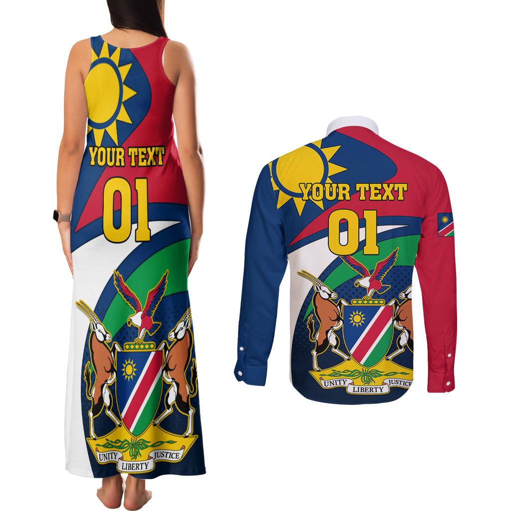 Custom Namibia Rugby Couples Matching Tank Maxi Dress and Long Sleeve Button Shirts Welwitschias Go 2023 World Cup - Wonder Print Shop