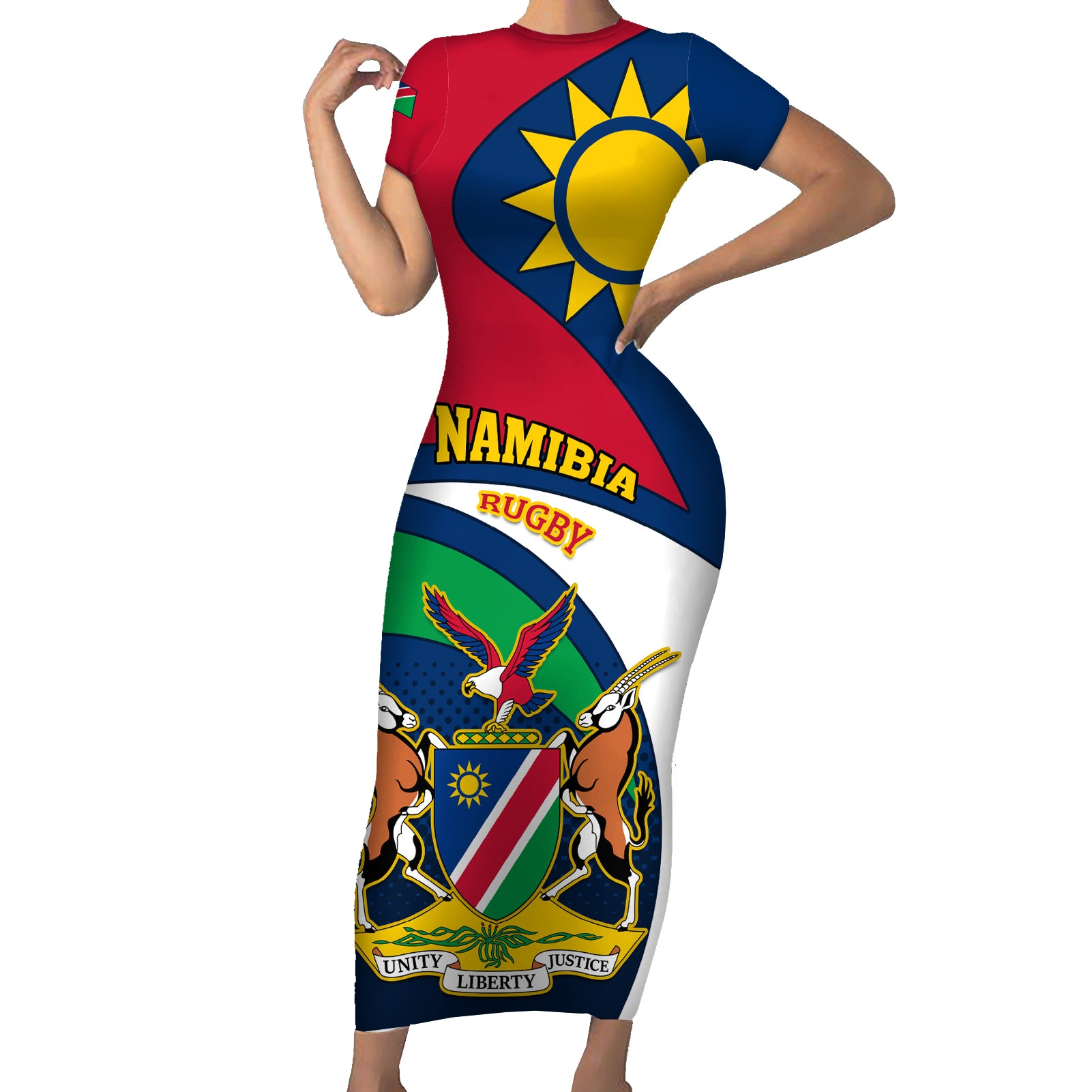 Custom Namibia Rugby Short Sleeve Bodycon Dress Welwitschias Go 2023 World Cup - Wonder Print Shop