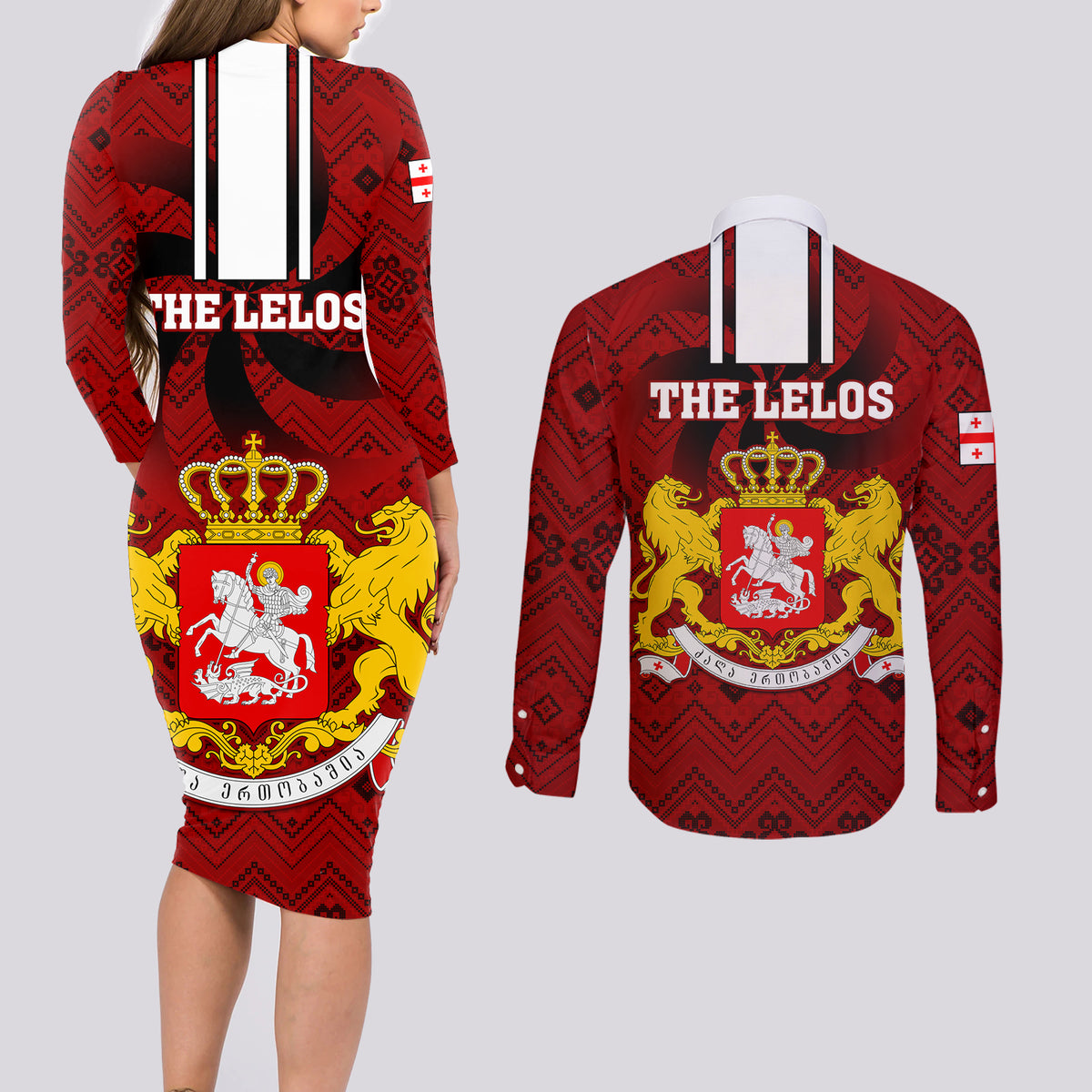 Georgia Rugby Couples Matching Long Sleeve Bodycon Dress and Long Sleeve Button Shirts The Lelos Go 2023 World Cup - Wonder Print Shop