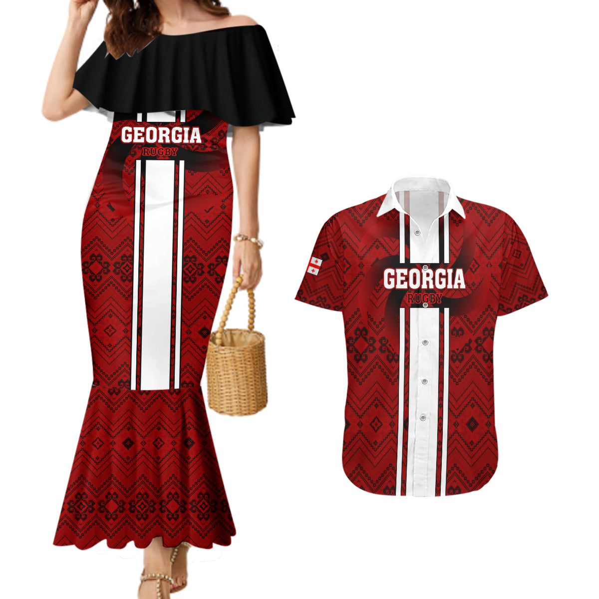 Georgia Rugby Couples Matching Mermaid Dress and Hawaiian Shirt The Lelos Go 2023 World Cup - Wonder Print Shop