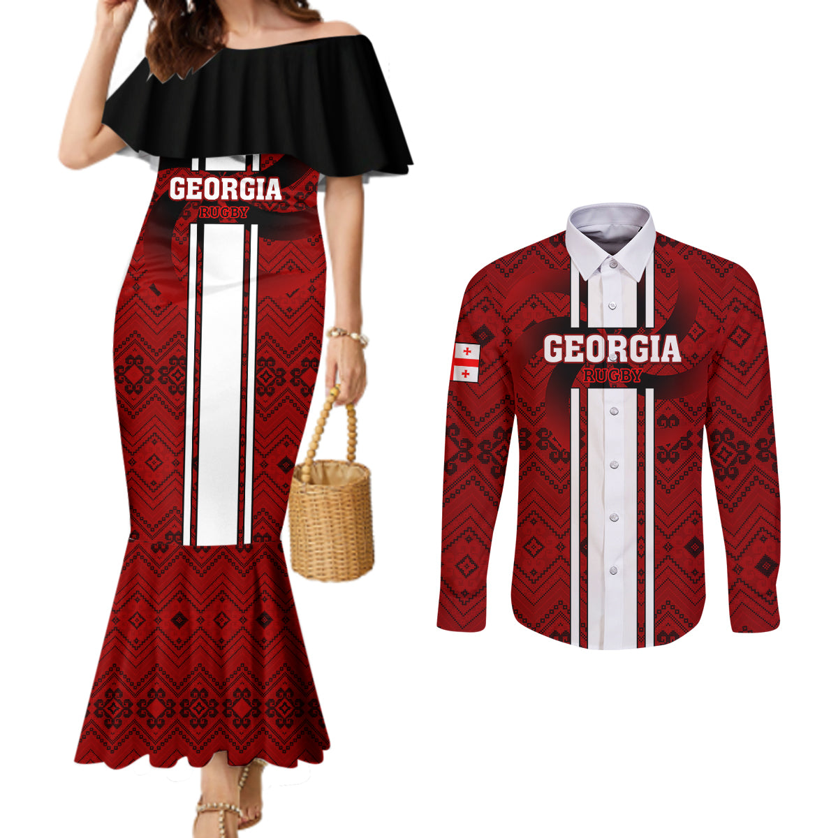 georgia-rugby-couples-matching-mermaid-dress-and-long-sleeve-button-shirts-the-lelos-go-2023-world-cup