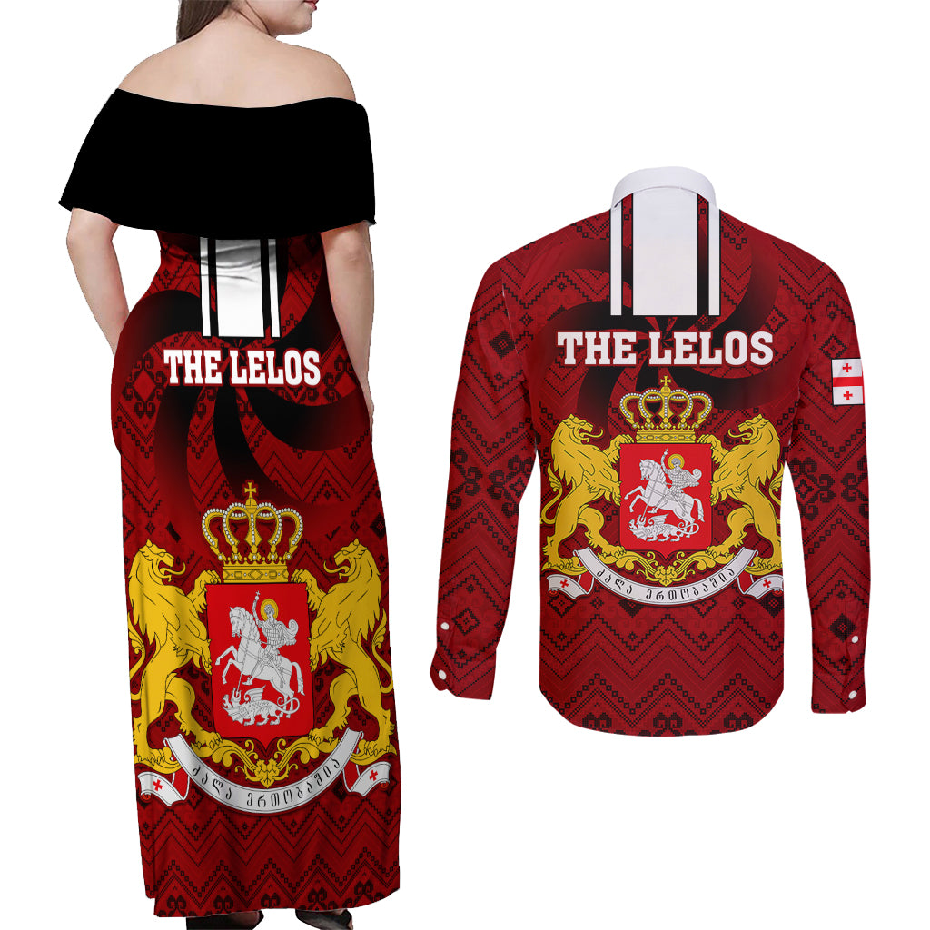 Georgia Rugby Couples Matching Off Shoulder Maxi Dress and Long Sleeve Button Shirts The Lelos Go 2023 World Cup - Wonder Print Shop