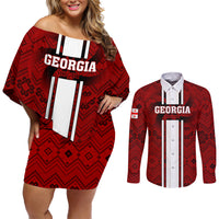 Georgia Rugby Couples Matching Off Shoulder Short Dress and Long Sleeve Button Shirts The Lelos Go 2023 World Cup - Wonder Print Shop