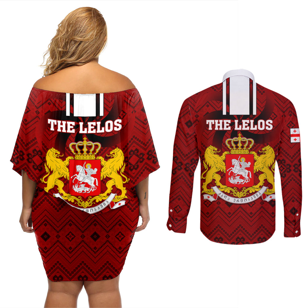 Georgia Rugby Couples Matching Off Shoulder Short Dress and Long Sleeve Button Shirts The Lelos Go 2023 World Cup - Wonder Print Shop