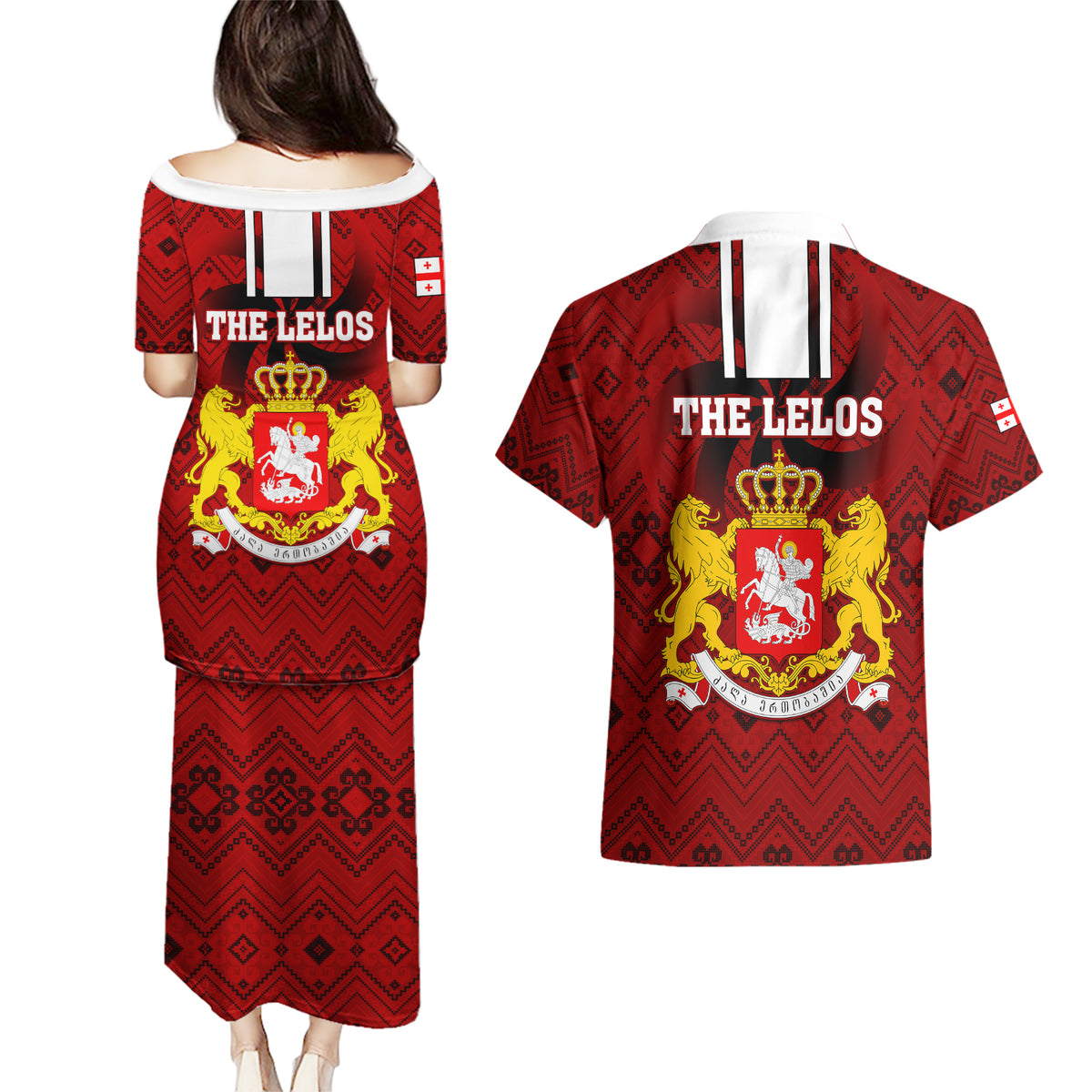 Georgia Rugby Couples Matching Puletasi Dress and Hawaiian Shirt The Lelos Go 2023 World Cup - Wonder Print Shop