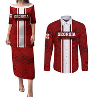 Georgia Rugby Couples Matching Puletasi Dress and Long Sleeve Button Shirts The Lelos Go 2023 World Cup - Wonder Print Shop