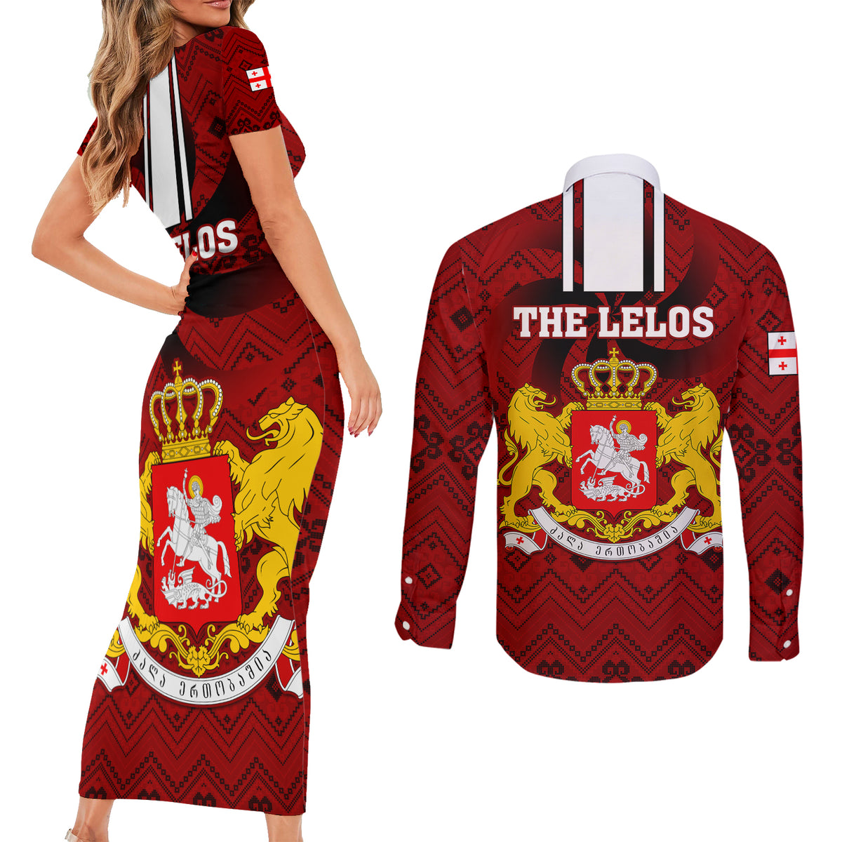 Georgia Rugby Couples Matching Short Sleeve Bodycon Dress and Long Sleeve Button Shirts The Lelos Go 2023 World Cup - Wonder Print Shop