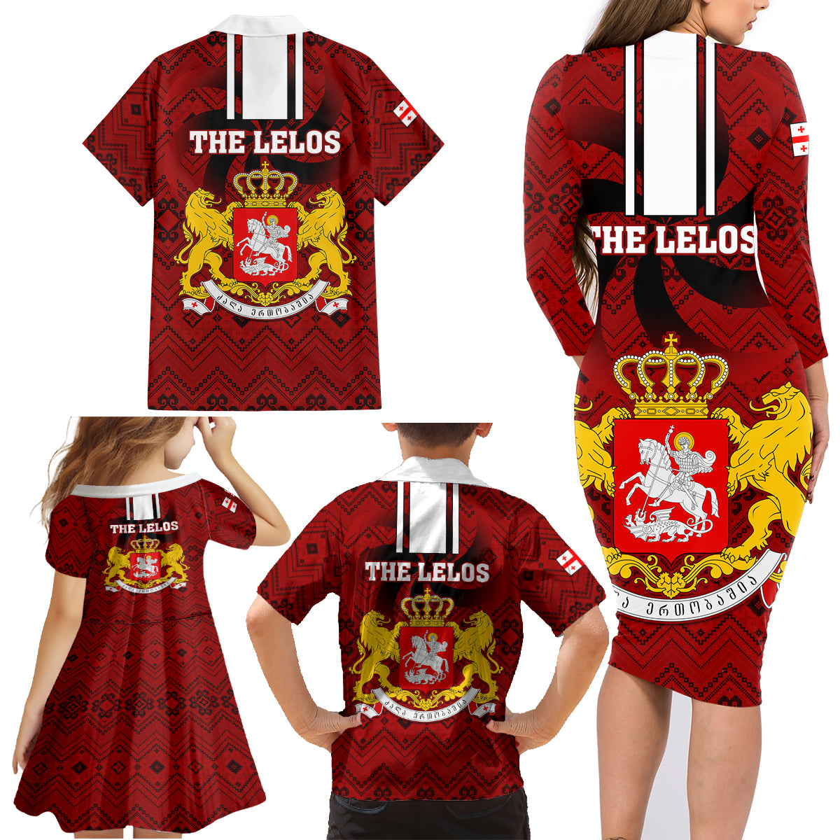 Georgia Rugby Family Matching Long Sleeve Bodycon Dress and Hawaiian Shirt The Lelos Go 2023 World Cup - Wonder Print Shop