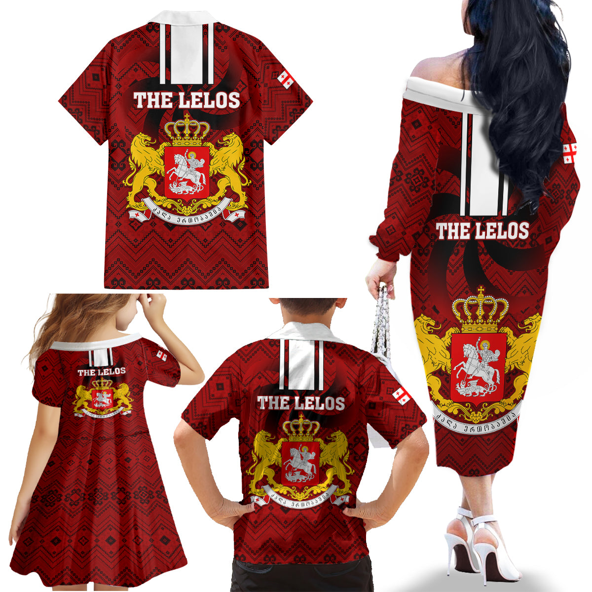 Georgia Rugby Family Matching Off Shoulder Long Sleeve Dress and Hawaiian Shirt The Lelos Go 2023 World Cup - Wonder Print Shop