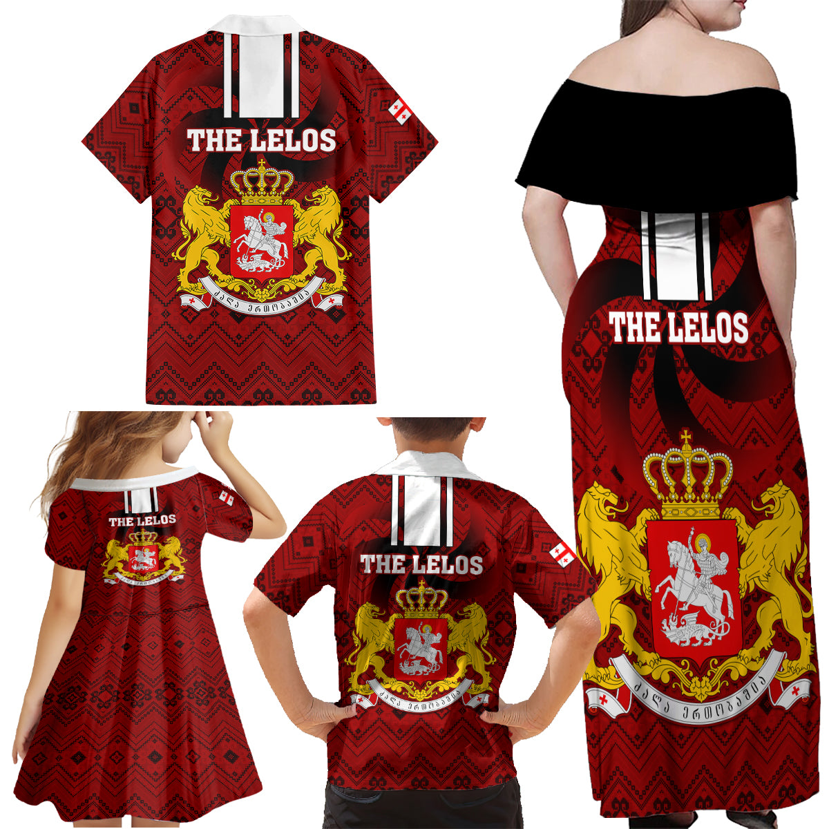 Georgia Rugby Family Matching Off Shoulder Maxi Dress and Hawaiian Shirt The Lelos Go 2023 World Cup - Wonder Print Shop