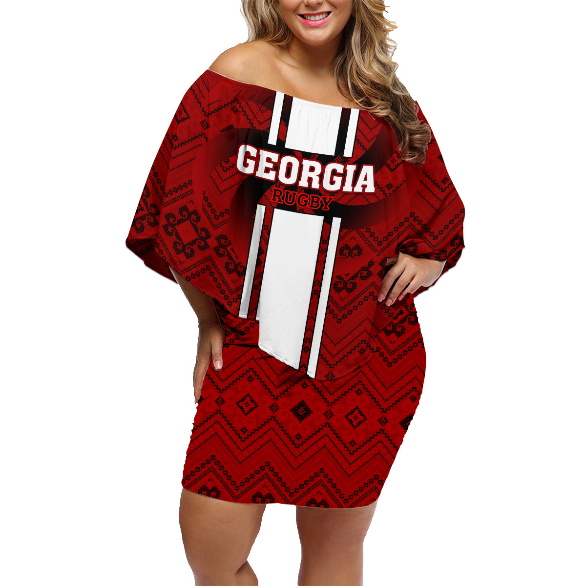 Georgia Rugby Family Matching Off Shoulder Short Dress and Hawaiian Shirt The Lelos Go 2023 World Cup - Wonder Print Shop