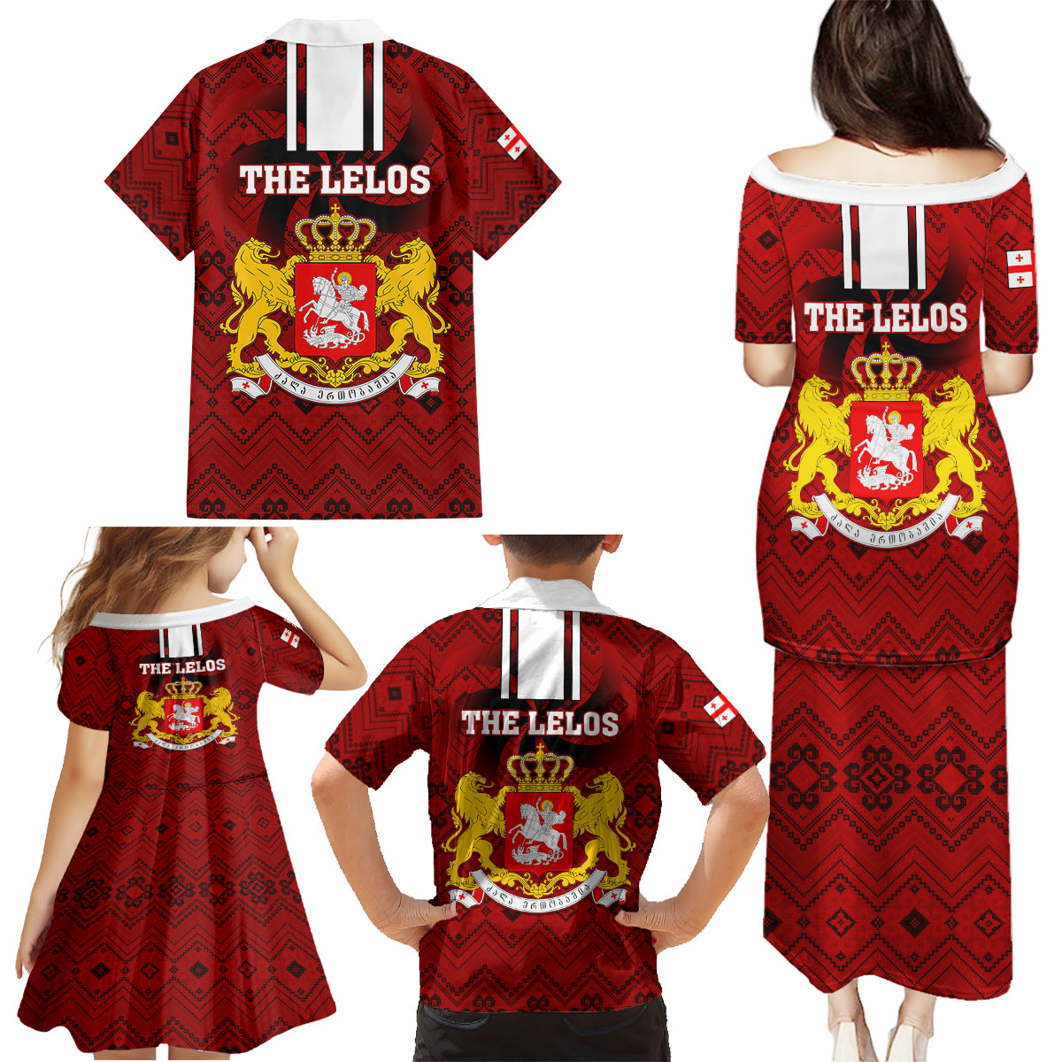 Georgia Rugby Family Matching Puletasi Dress and Hawaiian Shirt The Lelos Go 2023 World Cup - Wonder Print Shop