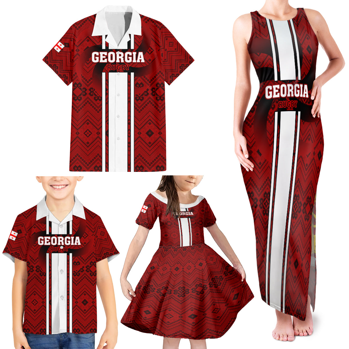 Georgia Rugby Family Matching Tank Maxi Dress and Hawaiian Shirt The Lelos Go 2023 World Cup - Wonder Print Shop