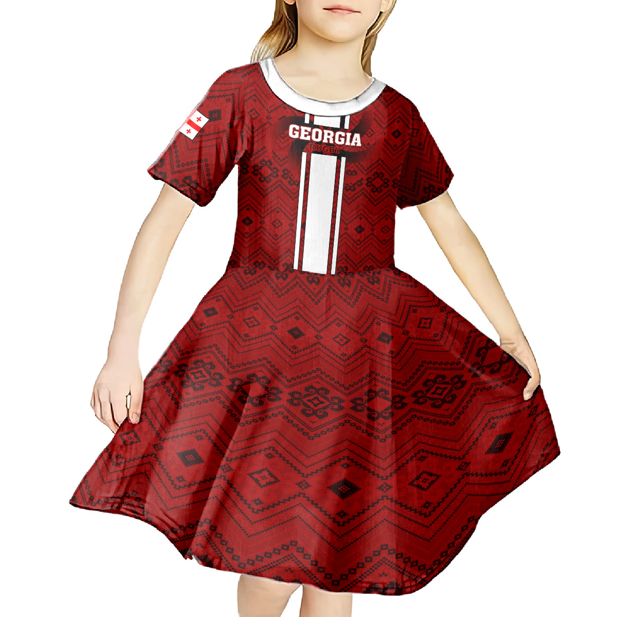 Georgia Rugby Kid Short Sleeve Dress The Lelos Go 2023 World Cup - Wonder Print Shop