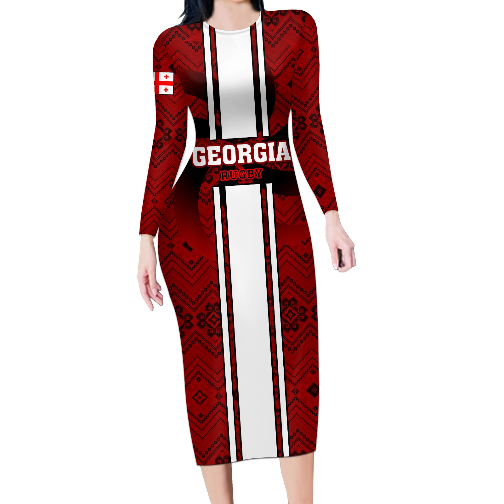 Georgia Rugby Long Sleeve Bodycon Dress The Lelos Go 2023 World Cup - Wonder Print Shop