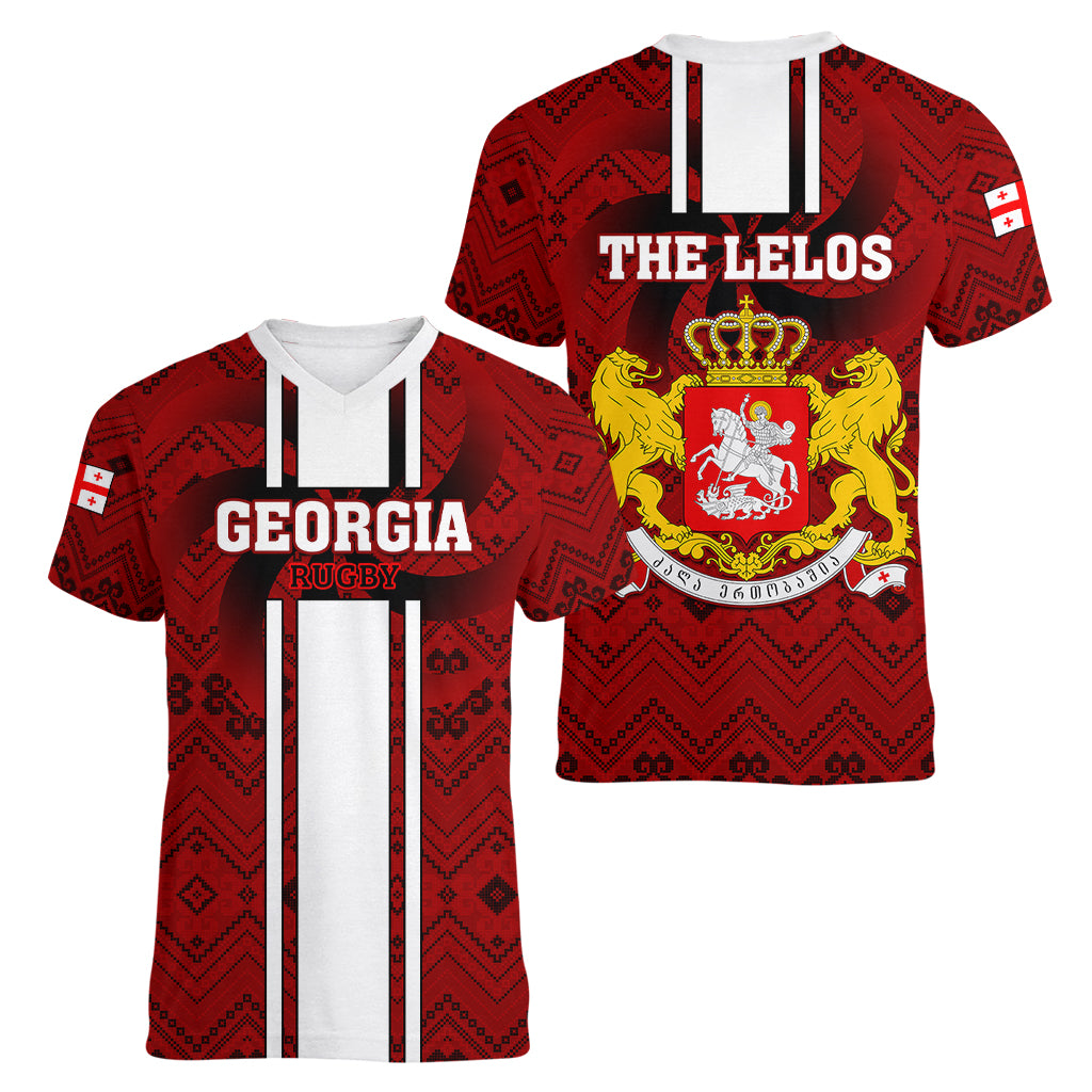 Georgia Rugby Women V Neck T Shirt The Lelos Go 2023 World Cup - Wonder Print Shop