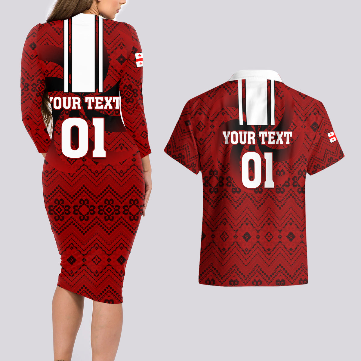 Custom Georgia Rugby Couples Matching Long Sleeve Bodycon Dress and Hawaiian Shirt The Lelos Go 2023 World Cup - Wonder Print Shop